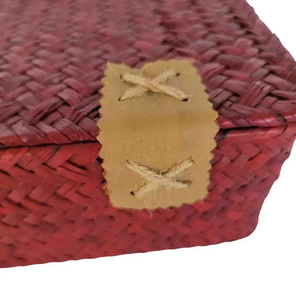 Vintage Wicker Storage Box with Lid Red Woven Keepsake Memory Box Home Decor